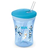 Taza infantil NUK Action Cup |  12+ meses |  Tapa con cierre de rosca y pajita blanda |  A prueba de fugas |  Libre de BPA |  230 ml |  mono (azul) |  1 pieza